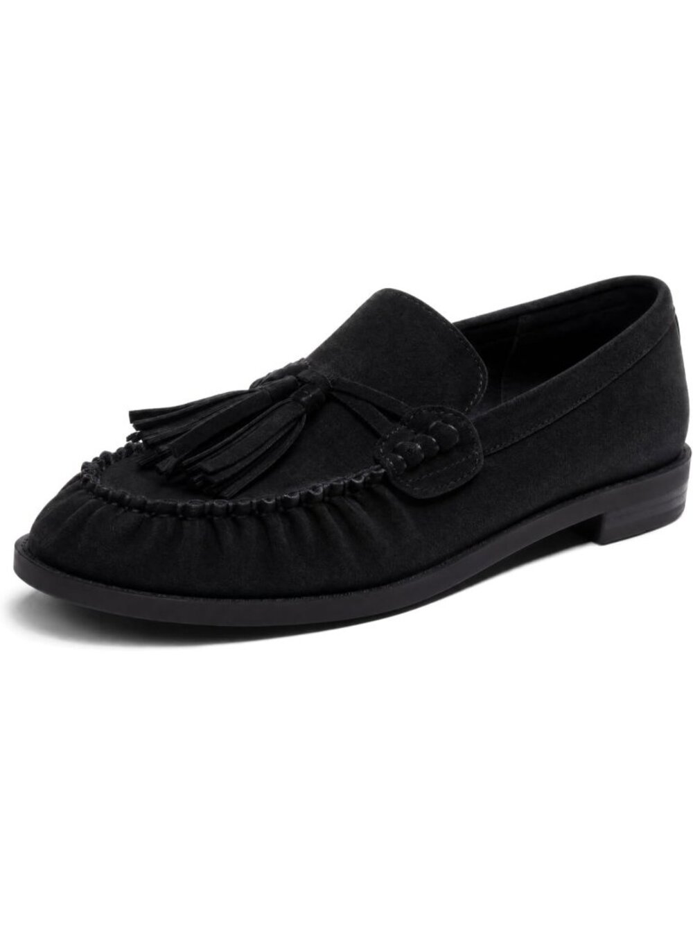 Women's Black Faux Suede Comfortable Tassel Slip On Flats Closed Toe Shoes